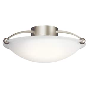 Independence 17 in. 3-Light Brushed Nickel Hallway Contemporary Semi-Flush Mount Ceiling Light with Etched Glass