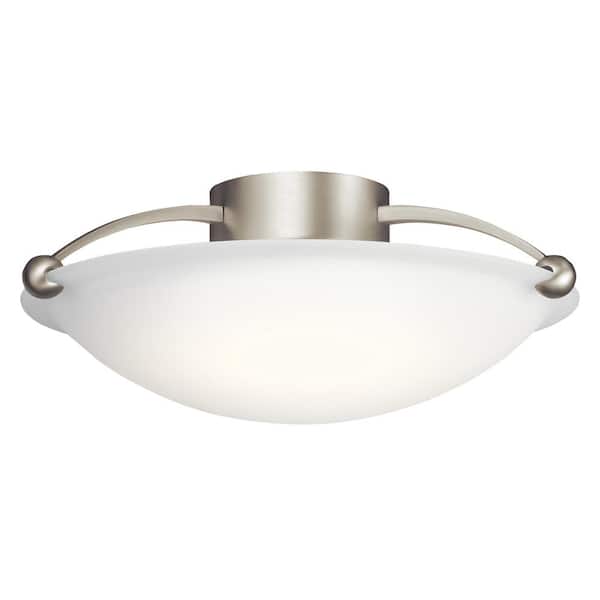 KICHLER Independence 17 in. 3-Light Brushed Nickel Hallway Contemporary Semi-Flush Mount Ceiling Light with Etched Glass