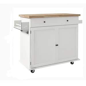 White Kitchen Cart with Drawers;Shelf;Spice Rack;Locking Casters;Wheels