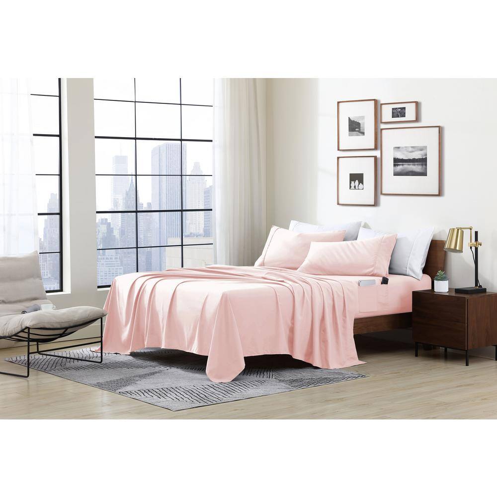 Blush Full Deep Pocket Microfiber Fitted Sheet with Storage