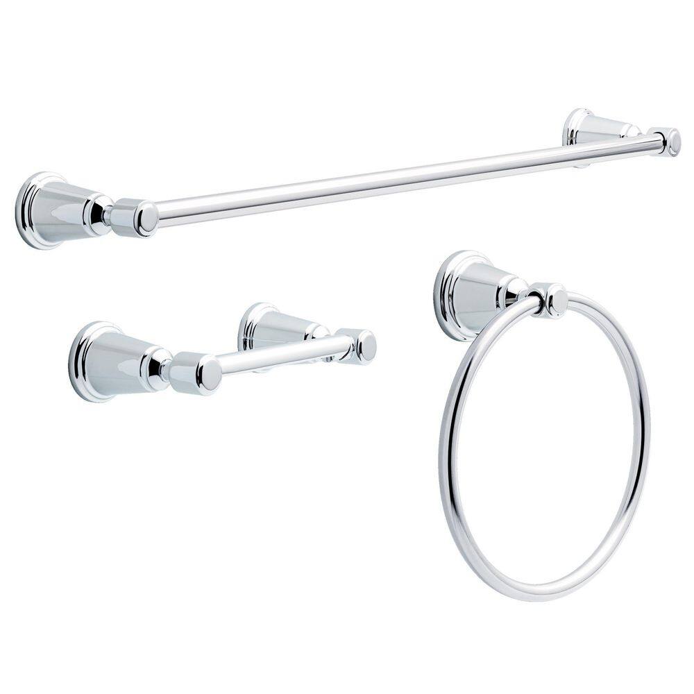 Foundations Design Series 3-Piece Bath Hardware Set 24 in. Towel Bar, Toilet Paper Holder, Towel Ring in Polished Chrome price history on PriceWatchPro