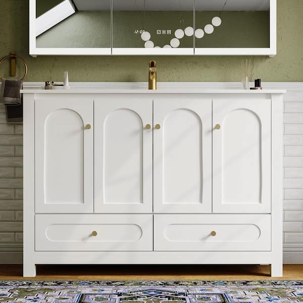 48 in. Single Sink White Bath Vanity with White Ceramic Top Requires Assembly