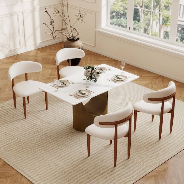 55 in. White Sintered Stone Tabletop with Pedestal Dining Table with Bronze Carbon Base (Seats 4)