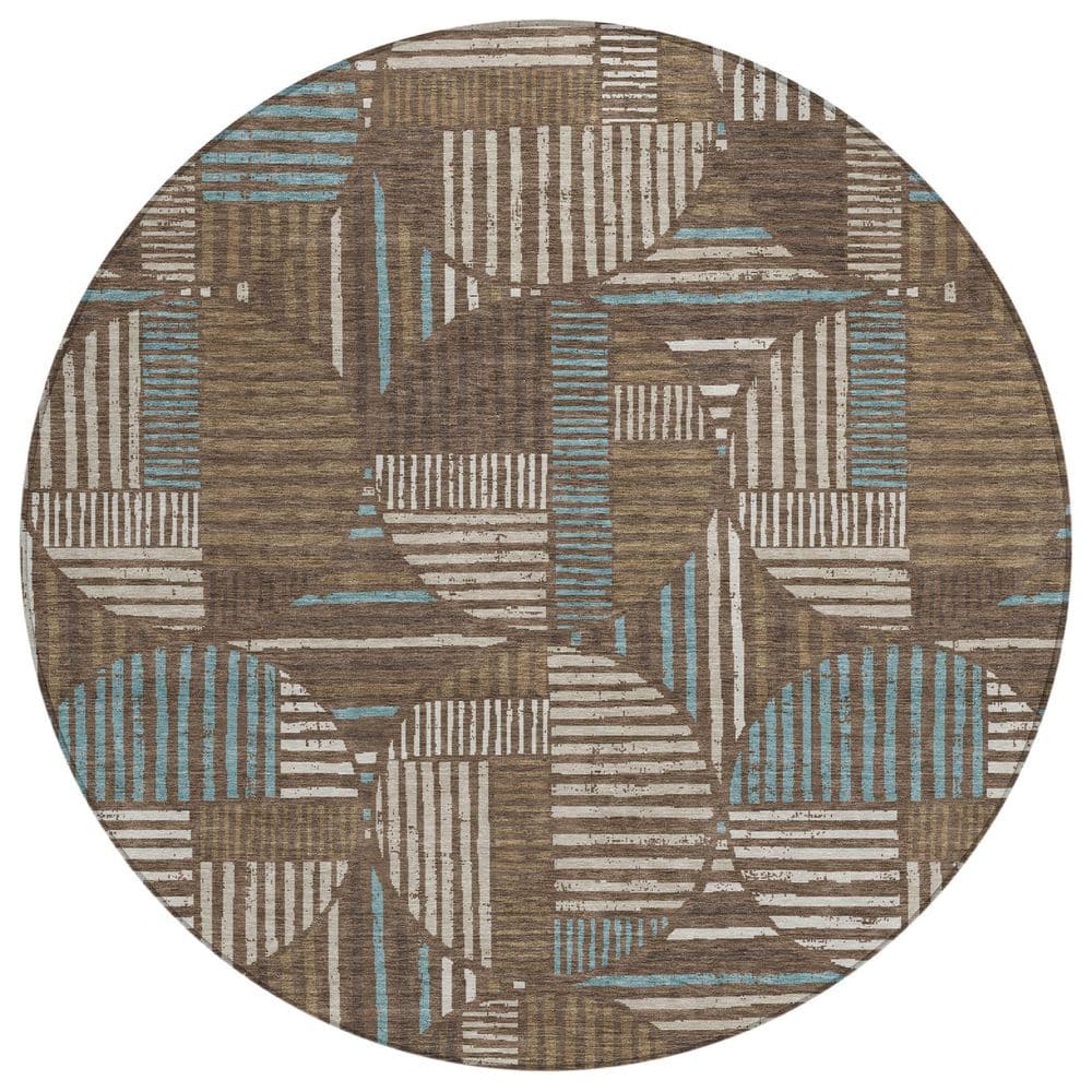 Chantille Machine Washable Indoor/Outdoor Abstract ACN2700 Coffee 8 ft. x 8 ft. Round Rug price history on PriceWatchPro