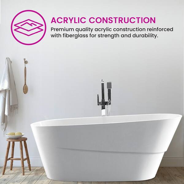 Vanity Art Nanterre 67 in. Acrylic Flatbottom Freestanding Bathtub in White