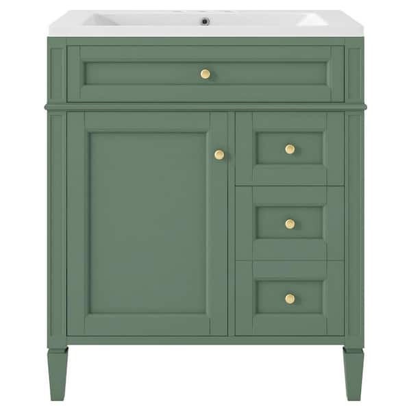 JimsMaison 30 in. W x 18 in. D x 33 in. H Single Sink Freestanding Bath Vanity in Green with White Cultured Marble Top