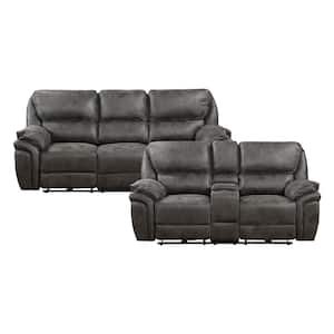 Arlo 90 in. W Pillow Top Arm Microfiber Rectangle 2-Piece Power Reclining Sofa Set in Gray