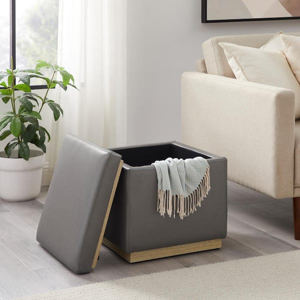 Linon Home Decor Savoy Grey Faux leather Square Storage Linon Home Decor Savoy Grey Faux leather Square Storage