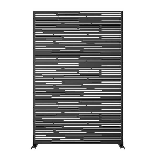 1-Piece 47.24 in. W x 72.05 in. H Rectangle Black Metal Privacy Screen Outdoor Decorative Art Panel