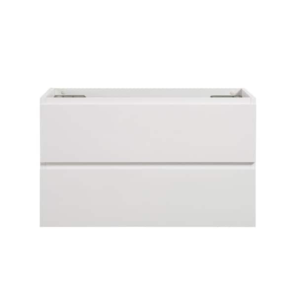 Unbranded 35.5 in. W x 17.9 in. D x 20.5 in. H Wall Mount Wood Bath Vanity Cabinet without Top in White with 2-Drawers