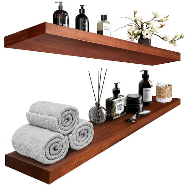 Unbranded 30 in. W x 6.7 in. D Red Brown Floating Decorative Wall Shelf Set of 2