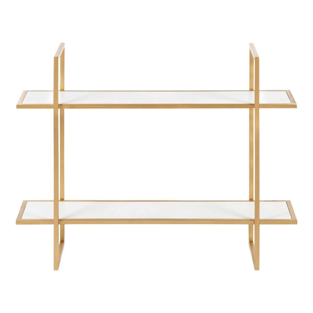 32.7" White and Gold Floating Wall Shelf