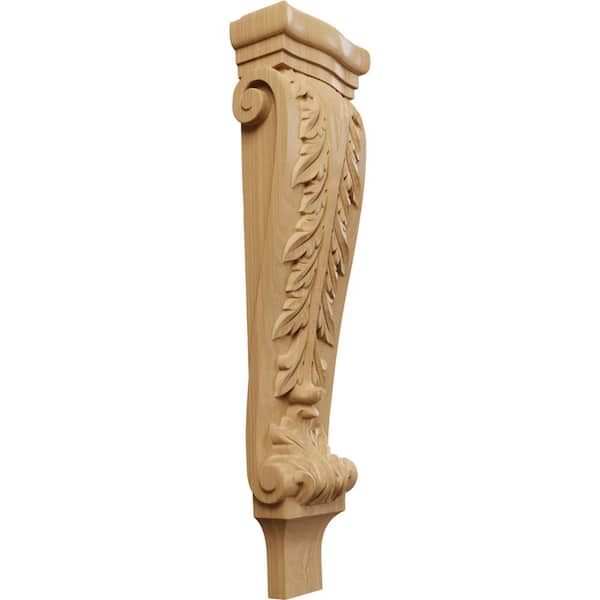 Ekena Millwork 3 in. x 6-1/4 in. x 22 in. Unfinished Wood Cherry Large Acanthus Pilaster Corbel