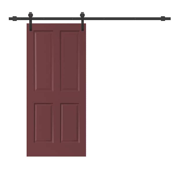 CALHOME 30 in. x 80 in. Maroon Stained Composite MDF 4 Panel Interior Sliding Barn Door with Hardware Kit