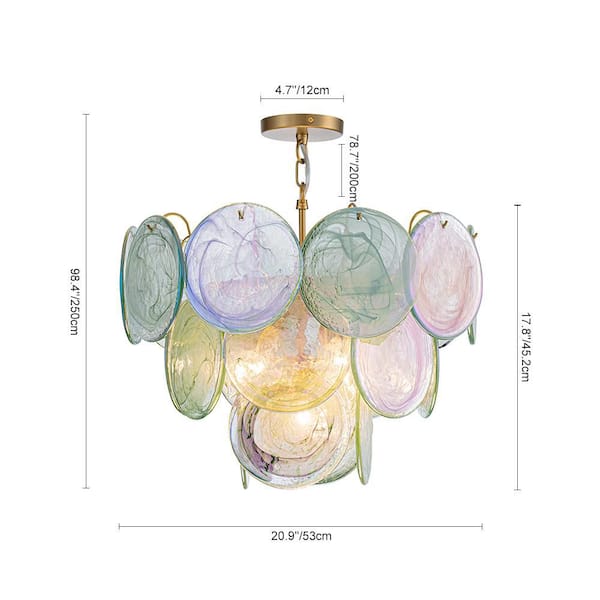 HUOKU Vinto 5-Light 20.9 in. W Brushed Gold and Green Tiered