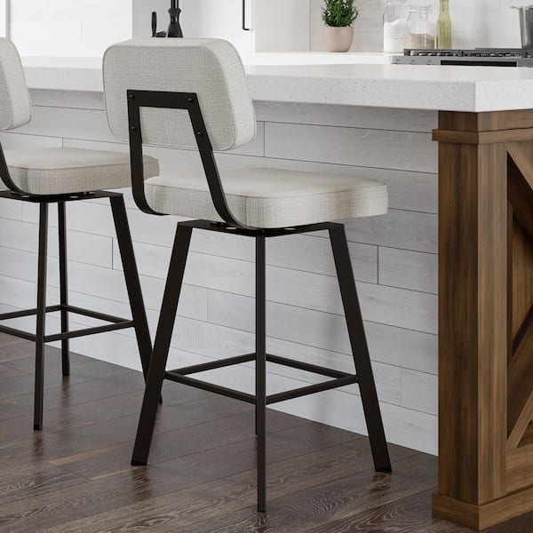 Amisco Clarkson 26 in. Pale Grey Polyester / Dark Brown Metal Swivel Counter Stool
