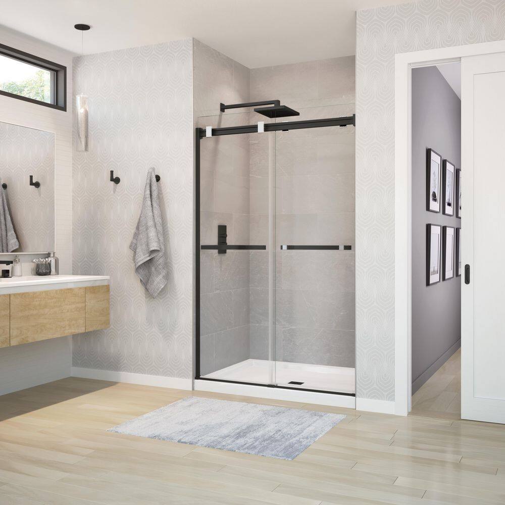 Duel 44-47 x 70 ½-74 in. 8 mm Frameless Shower Door for Alcove Installation with Clear glass in Matte Black & Chrome price history on PriceWatchPro
