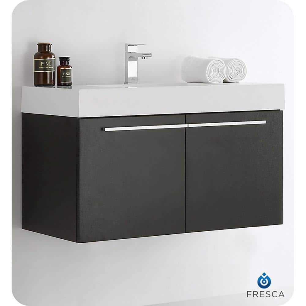 Sleek Black 35" Modern Wall-Mounted Vanity with Integrated Sink