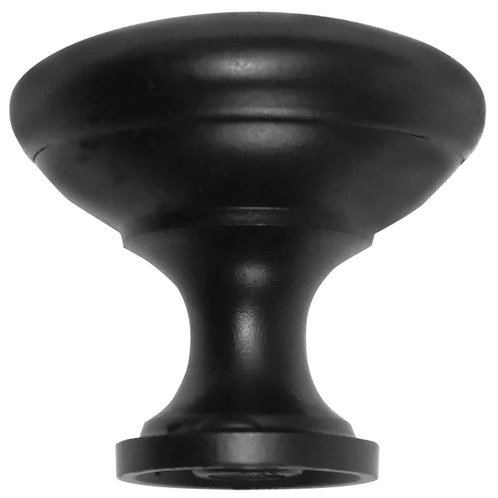 Matte Black Round Steel Cabinet Knob with Mounting Hardware