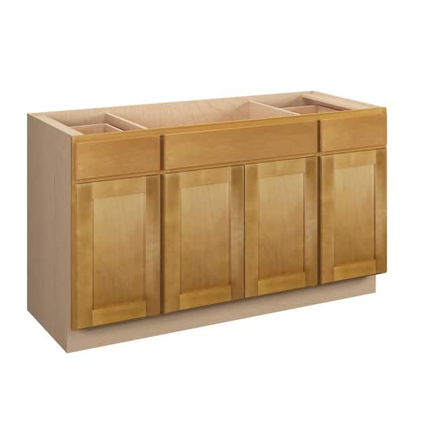 Aberdeen Recessed 60 in. W x 34.5 in. H x 24 in. D in Caramel Plywood Assembled Sink Base Cabinet