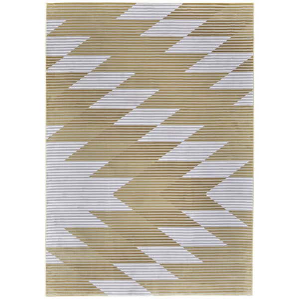 HomeRoots 10 X 13 White, Gray, Gold Geometric Area Rug