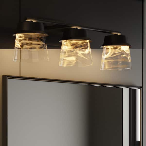 22.6 in. 3-Light Spray Paint Black Integrated LED Modern Indoor Applique Murale Bedroom Vanity Lights With 3-CCT
