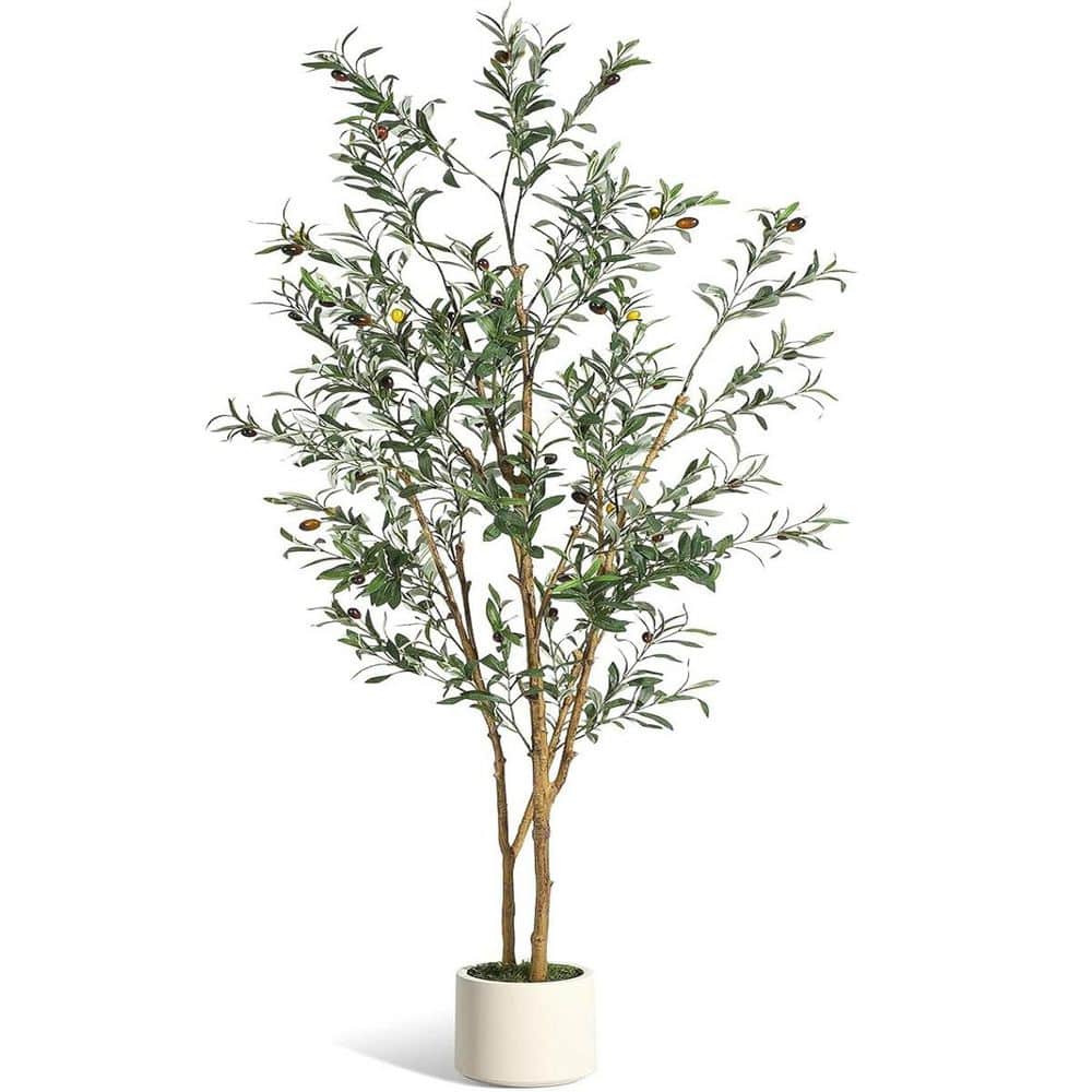 MOVECOM 7 ft. Olive Trees Artificial Indoor, Faux Silk Plant with ...