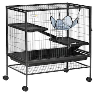 Small Animal Cage, Metal Ferret Cage, Chinchilla Play House, with Rolling Casters, 2 Doors, Hammock - 33 in. H