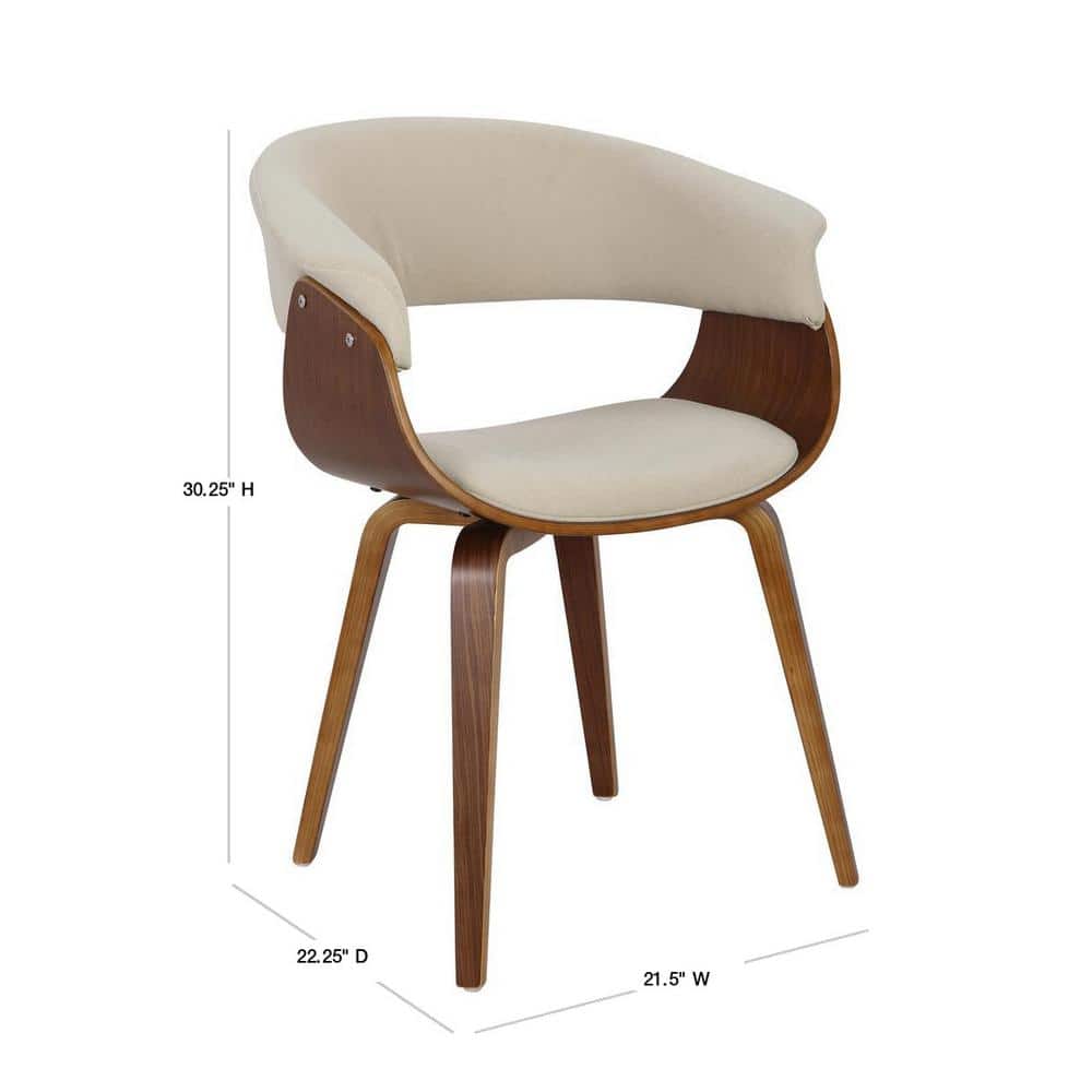 Walnut and Cream Upholstered Curved Arm Chair