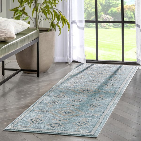 Sydney Azra Tribal Medallion Light Blue 2 ft. 3 in. x 7 ft. 3 in. Runner Area Rug
