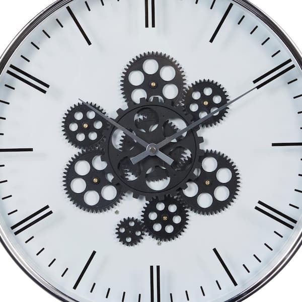 Litton Lane 16 in. x 16 in. Round Black and White Metal Wall Clock