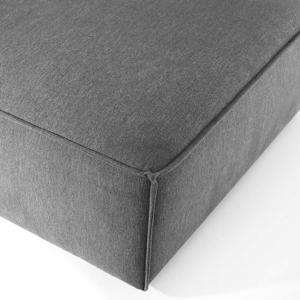 Charcoal Round Minimalist Fabric Ottoman, 41.5" x 35"