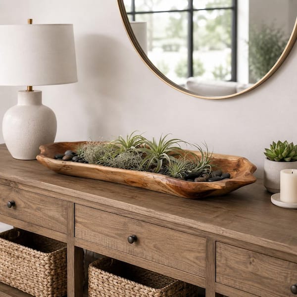 Liv & Skye Brown 39 in. Curved Teak Wood Decorative Bowl 21298