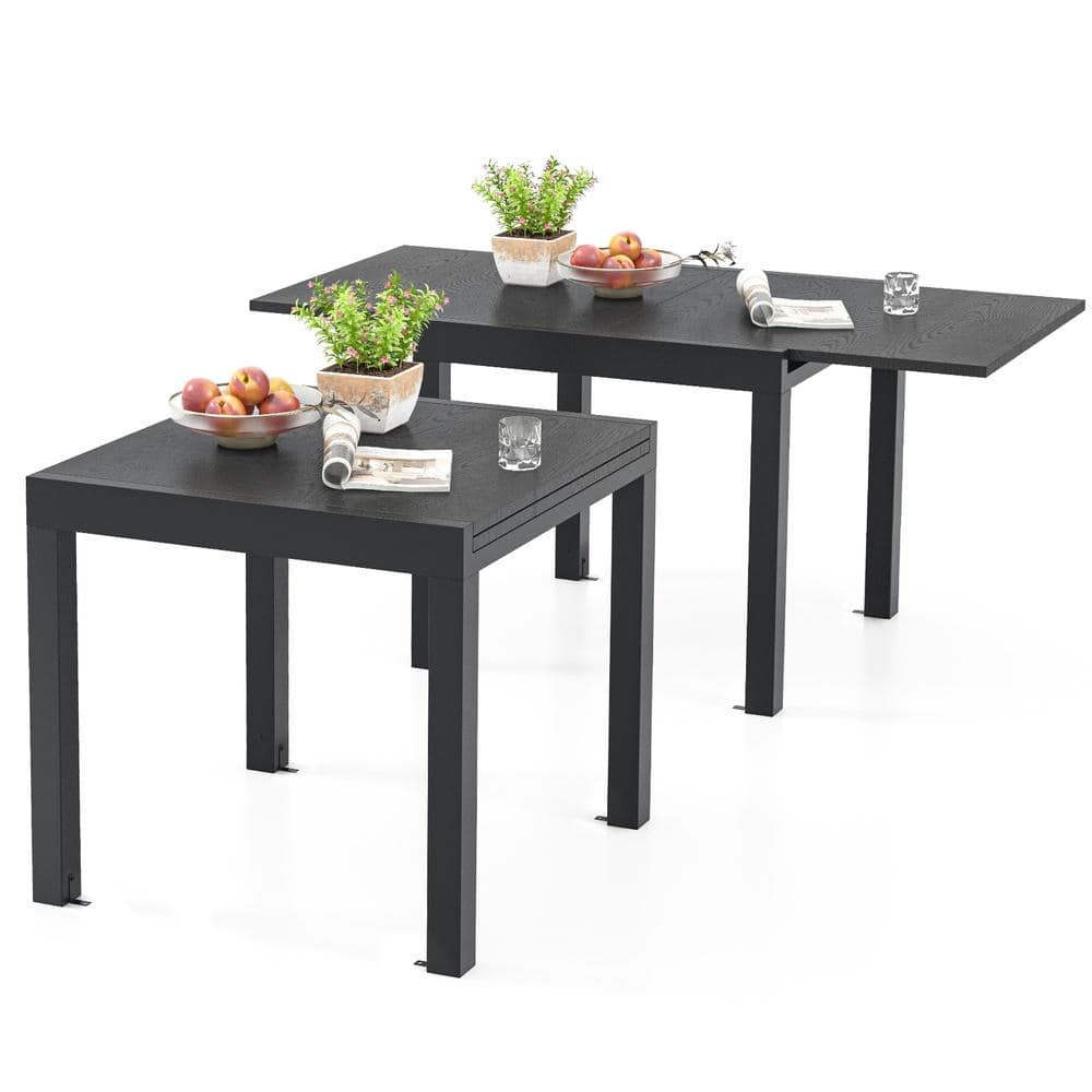 Expandable 31.5 in Rectangular Dining Table Seats 4-6, Hidden Leaf, Wood Top, Modern Style