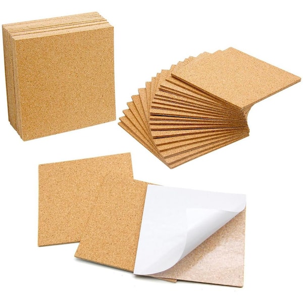 Afoxsos 4 x 4 Square Self-Adhesive Cork Sheets Anti-Slip Sturdy DIY Coasters Mini Wall Cork Board 36-Pack