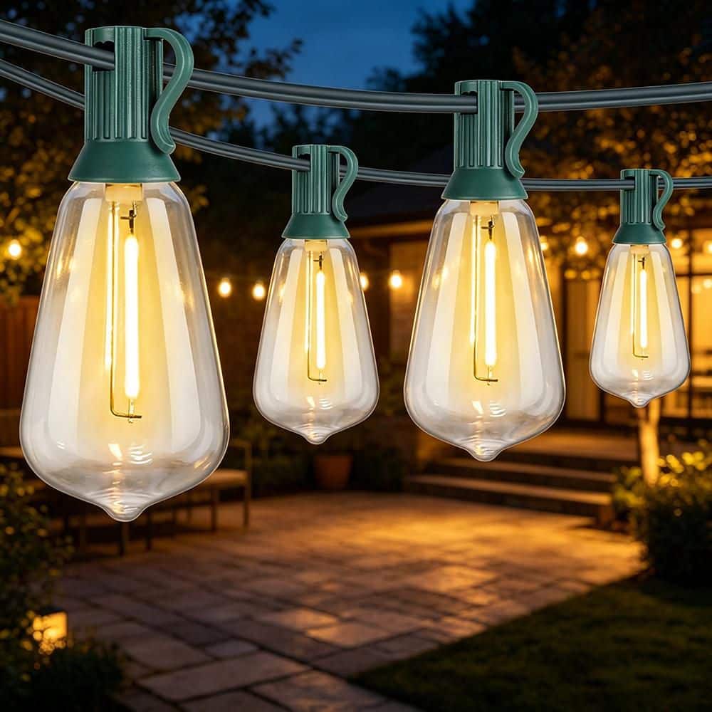 趣味 Lightning outdoor 27 Light 50 ft. Green Outdoor 2700K Hardwired Edison ST38 LED
