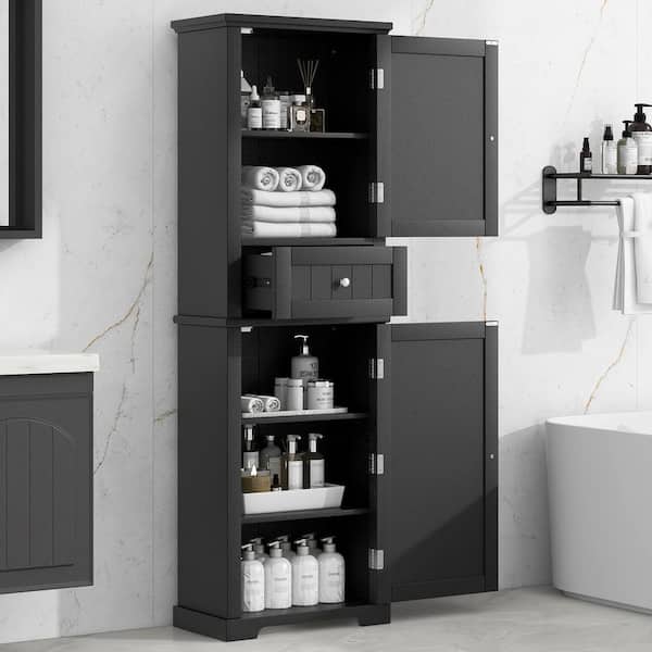 URTR Black 67.3 in. H Tall Accent Cabinet with Drawer and Adjustable Shelves Freestanding Bathroom Storage Cabinet HY03318Y