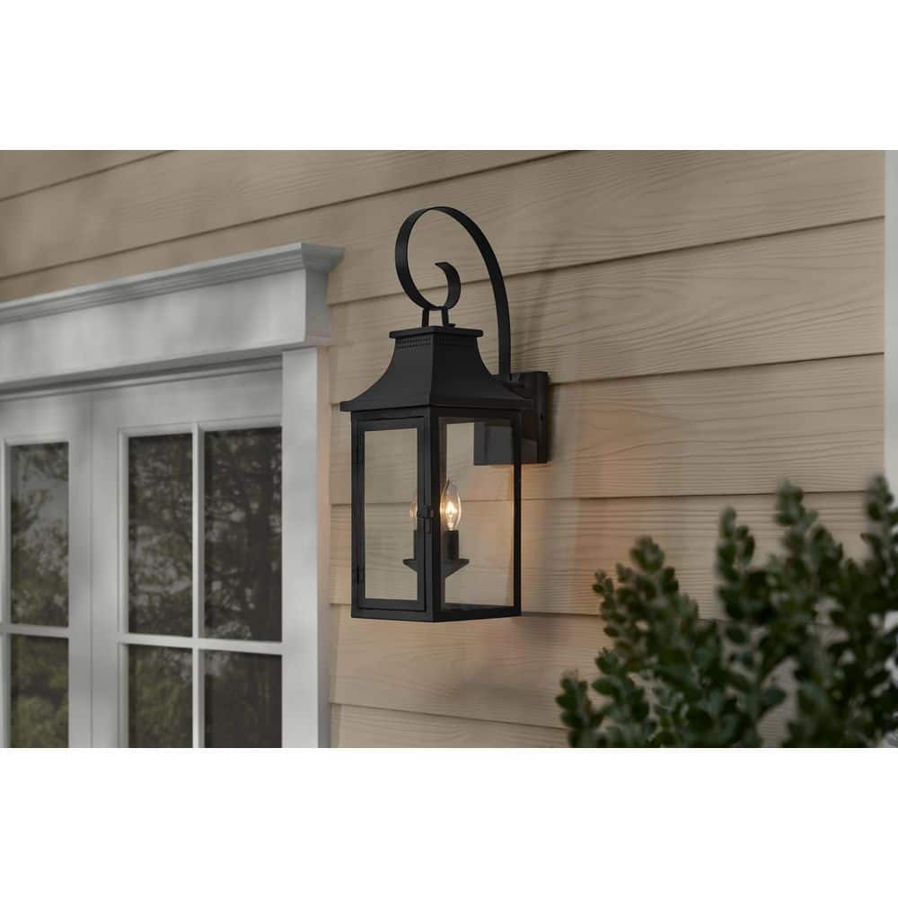 Hampton Bay Flaxton 24 in. Black Outdoor Barn Wall Lamp with Clear