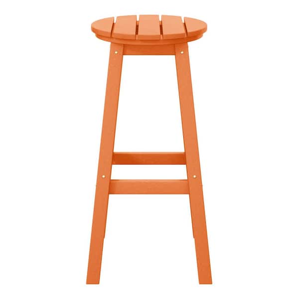 Laguna 29 in. HDPE Plastic All Weather Backless Round Seat Bar Height Outdoor Bar Stool in, Orange
