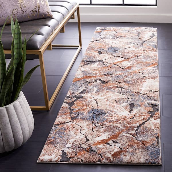 Cyrus Shag 2 ft. x 8 ft. Gray/Rust Distressed Marble Runner Rug
