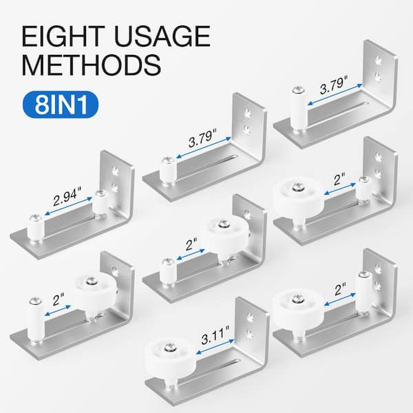 4.8 in. Silver Sliding Barn Door Floor Guide, 8-in-1 Adjustable Floor Guide for Bottom Roller and Wall Mount System