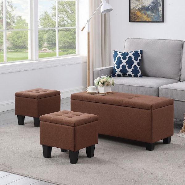 Round Ottoman Set with Storage; 2 in 1 combination; Round Coffee Table;  Square Foot Rest Footstool for Living Room Bedroom Entryway Office