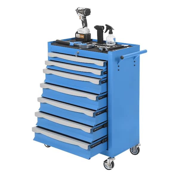 7-Drawer Heavy Duty Rolling Tool Chest, Mobile Tool Storage Cart, with Keyed Lock, Drawer Liners, Link Buckle