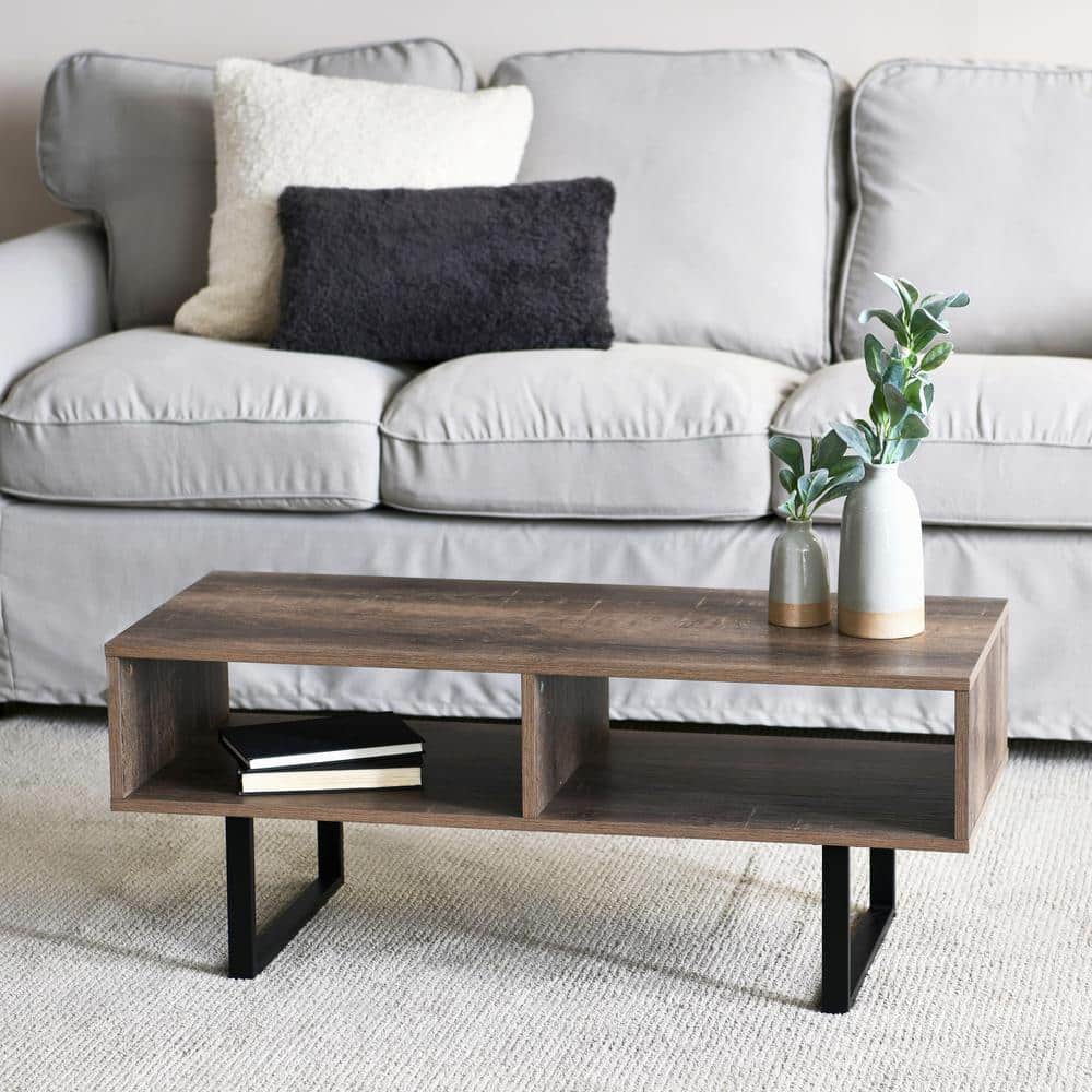 Ashwood and Black Metal Rectangular Coffee Table with Storage
