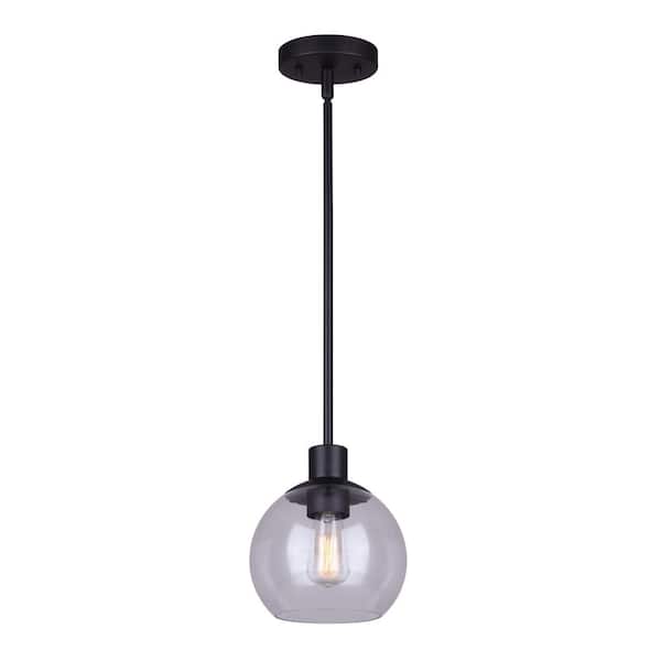 CANARM Landry 1-Light Matte Black Pendant with Clear Glass Shade
