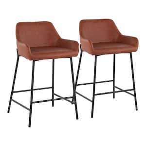 Daniella 33 in. Fixed-Height Camel Faux Leather and Black Steel Counter Height Bar Stool (Set of 2)