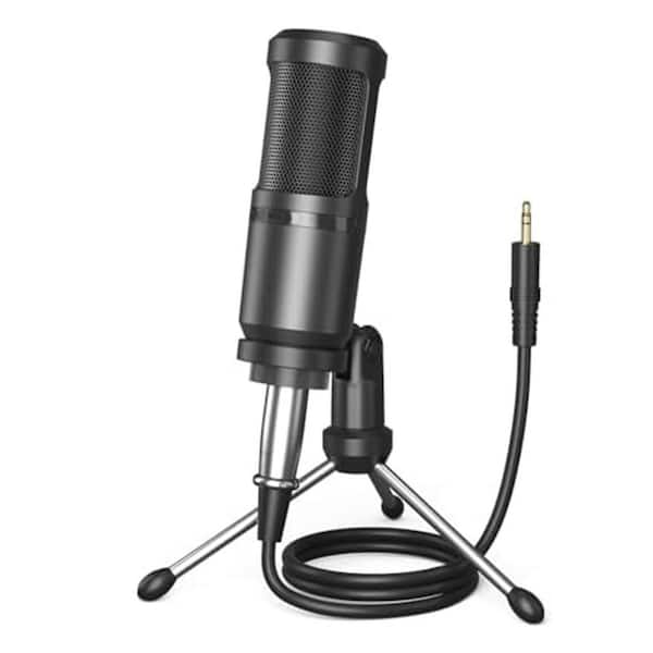 Condenser Microphone Recording Mic with Tripod Stand and Foam Windscreen in Black for Podcasting Streaming 1-Pack