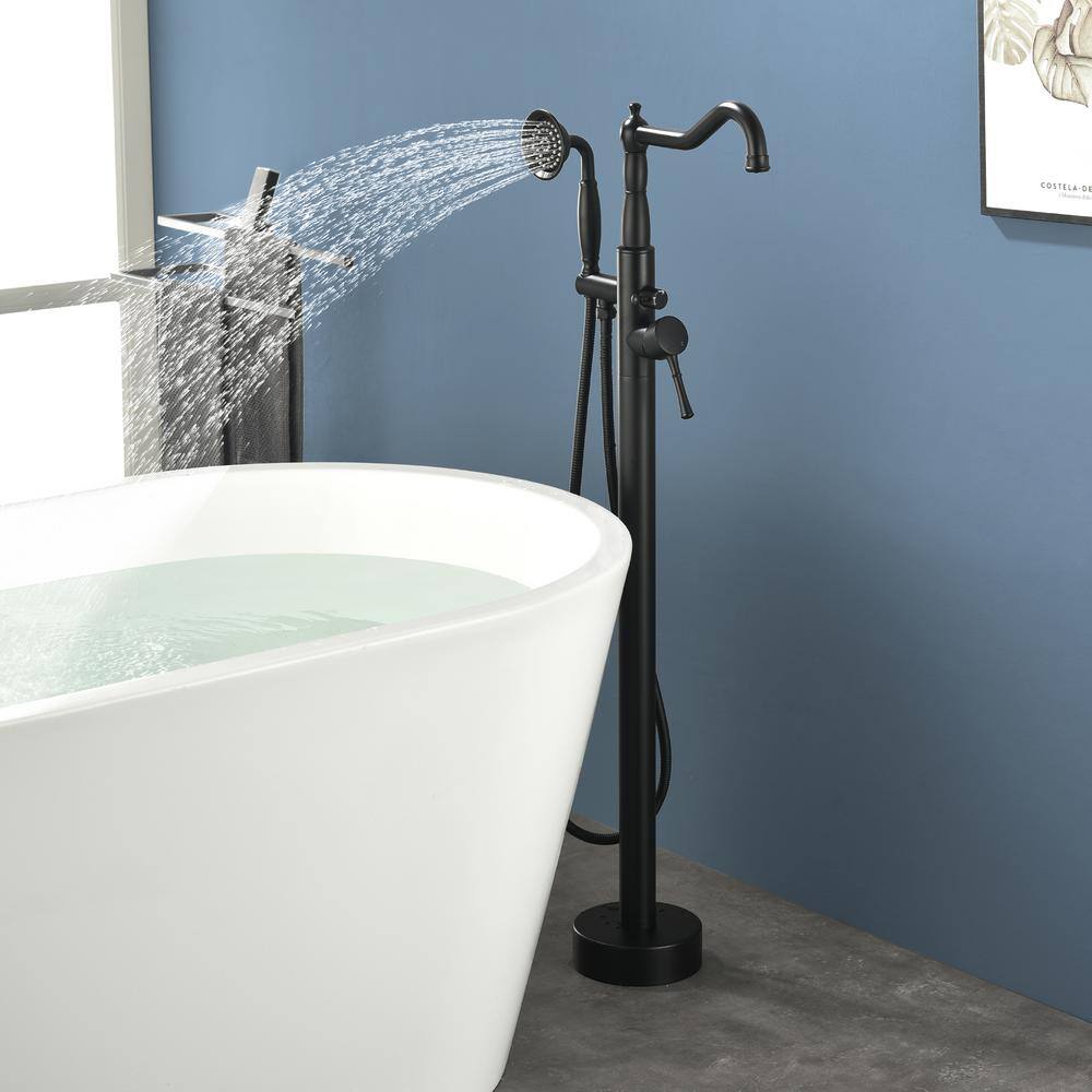 Black Stainless Steel Freestanding Bathtub Faucet with Hand Shower