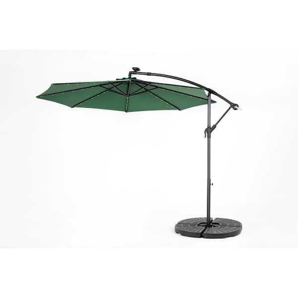 Unbranded Cantilever Umbrella, 10 ft. Powder Coated Steel Cantilever Solar LED Offset Hanging Patio Umbrella in Dark Green