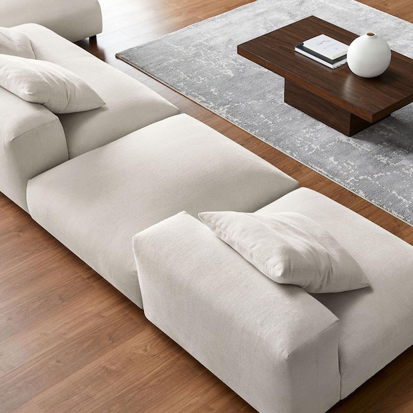 Solace 148.23 in. 4-Piece Modular Upholstered Fabric Sectional Sofa With Ottoman in. Salt